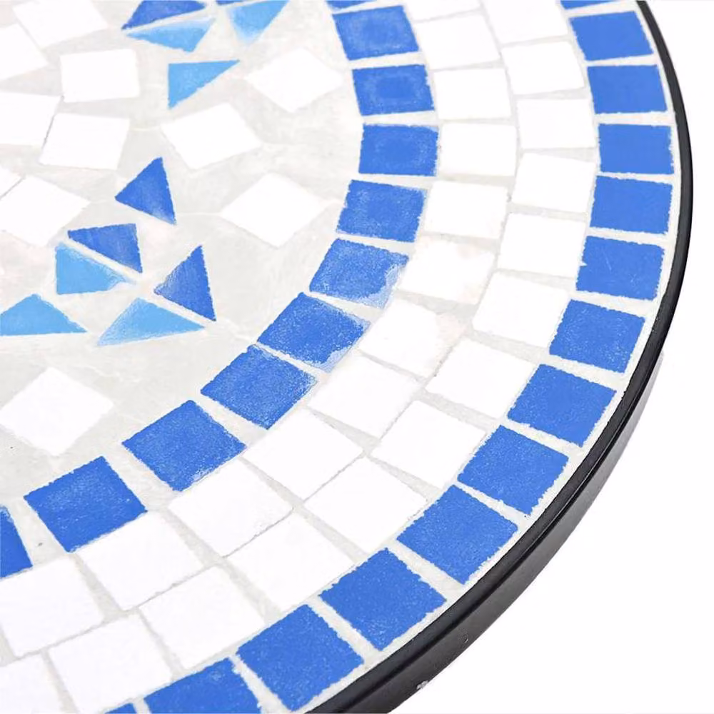 Berkfield Home Mosaic Bistro Set in Blue and White Ceramic and Steel – 4