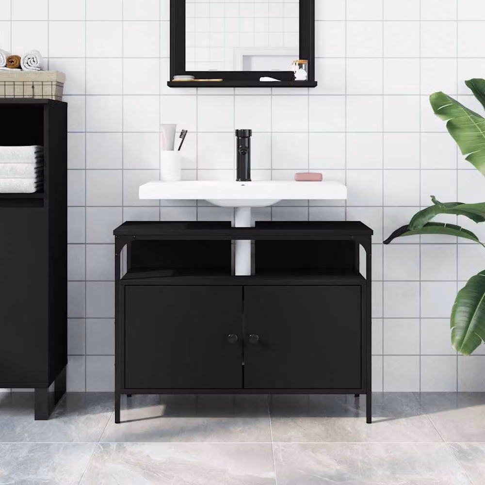 Berkfield Home Black Wall Mounted Bathroom Sink Cabinet W/D/H: 80 x 30 x 60 cm – 2