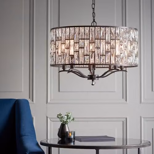 Netlighting Belle 8 Light Suspended Ceiling Pendant in Dark Bronze and Clear Crystal – 2