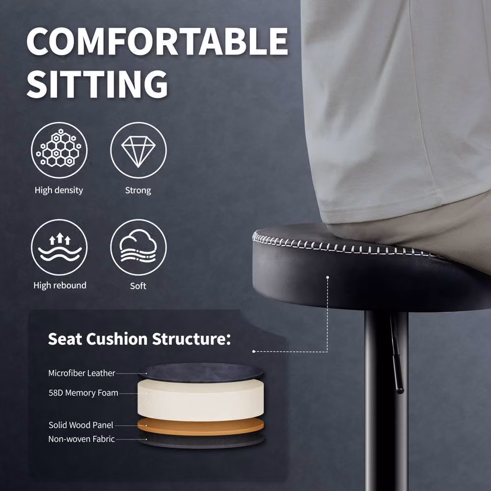 STOOLINK Set of 2 Stylish Swivel Adjustable Breakfast Bar Stools in Matt Ink Black – 2