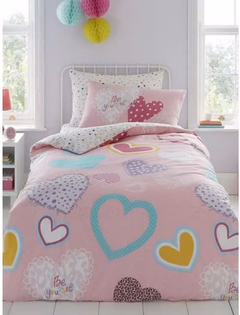 Gaveno Cavailia Reversible Hearts Duvet Cover and Pillowcase Set in Pink, White and Blue, W: 140 cm, H: 200 cm, Pillowcase: 90 x 190 cm