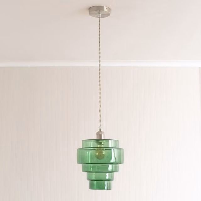 ValueLights Lane 5 Tier Layered Green Glass and Brushed Chrome Pendant Ceiling Light with LED Bulb