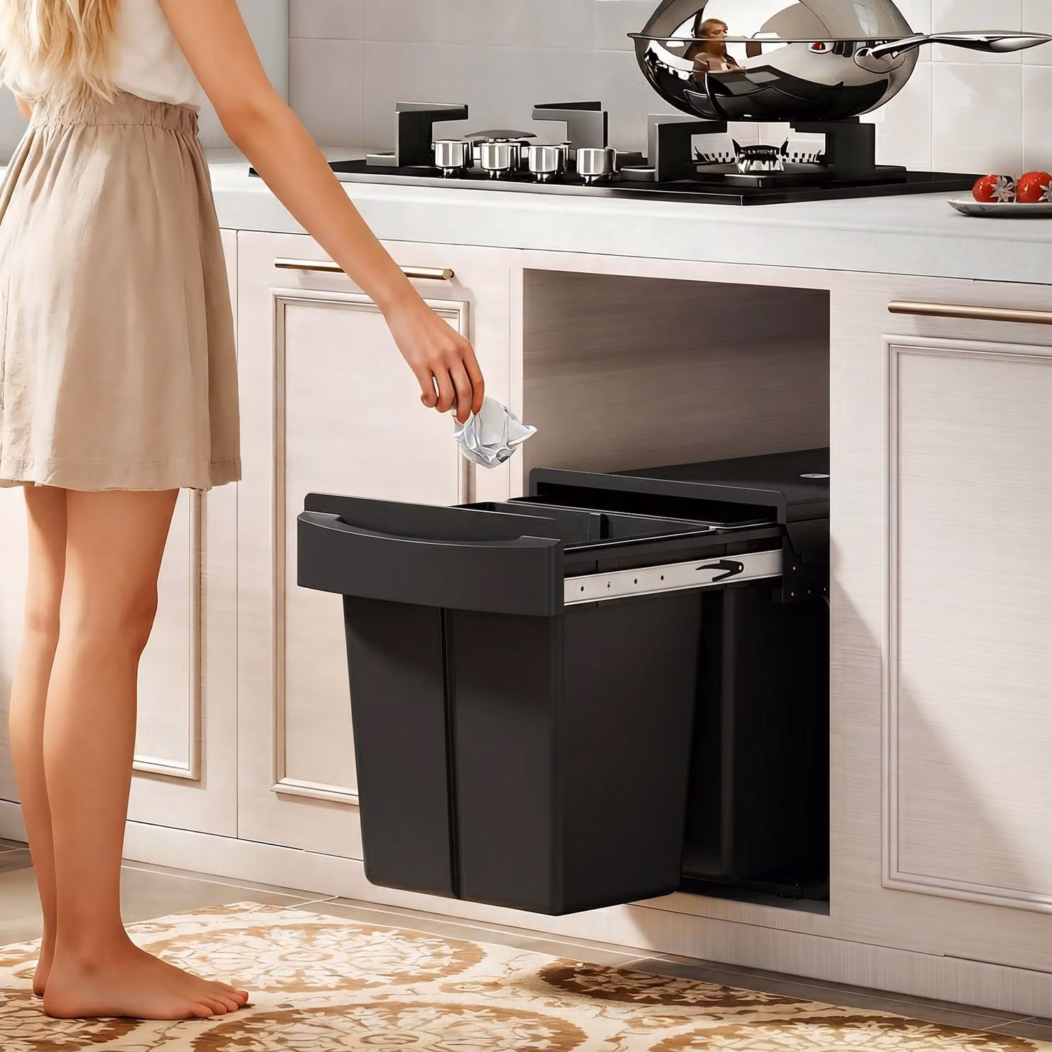 HOMCOM Pull Out Kitchen Under Sink Bin with 2 Removable Compartments, Black – 2