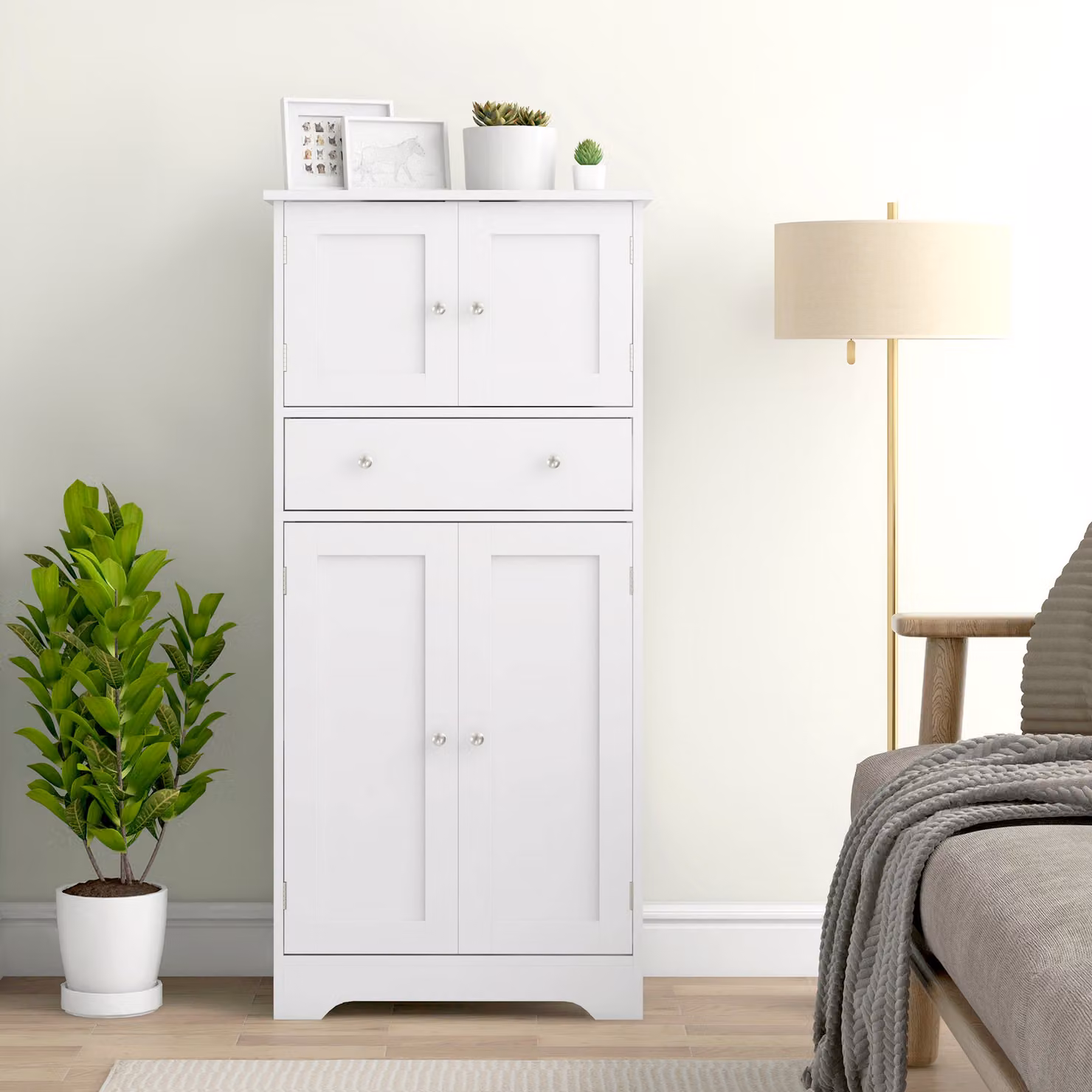 HOMCOM Modern Freestanding White Kitchen Storage Cabinet with Doors, Drawers and Internal Shelves – 2