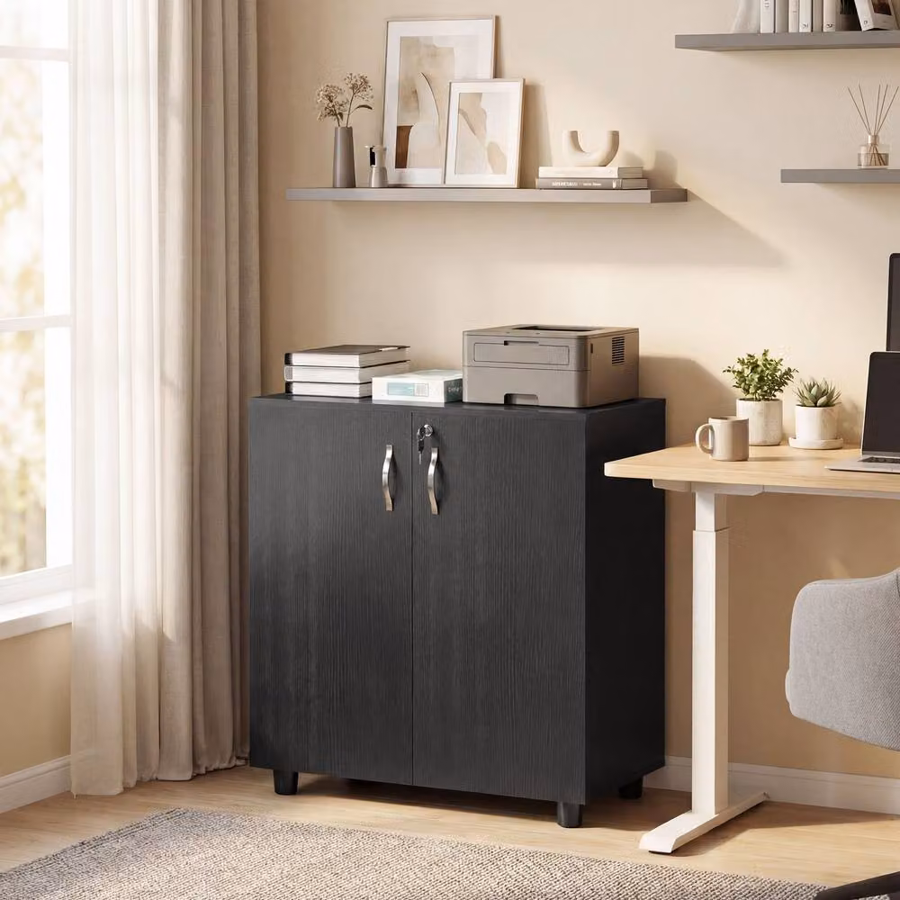 ERGOVEXA Two-Tier Locking Office Storage Cabinet in Matt Black, W/D/H: 80 x 40 x 80 cm – 3