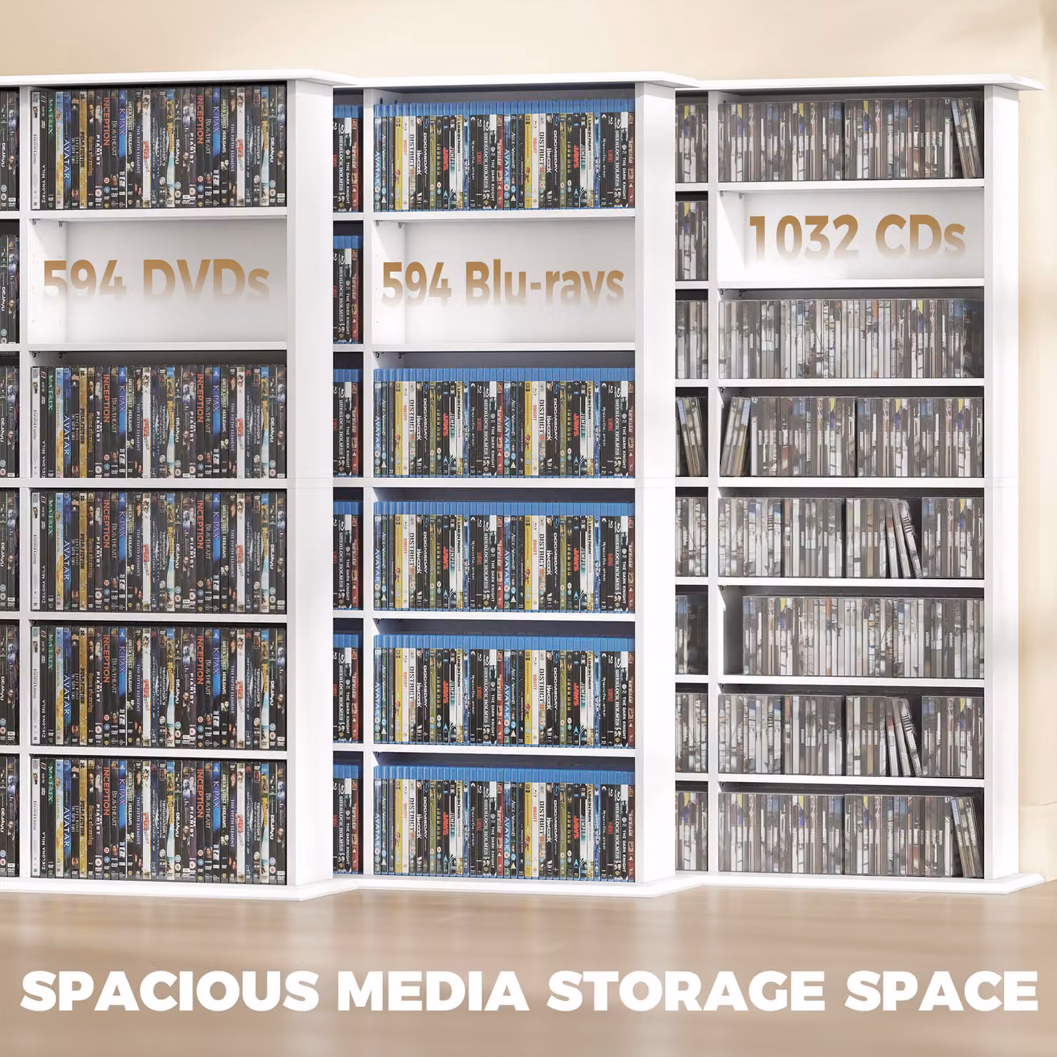 HOMCOM White Media Storage Unit with 24 Compartments and 18 Adjustable Shelves for CD, DVD and Blu-ray Storage – 3