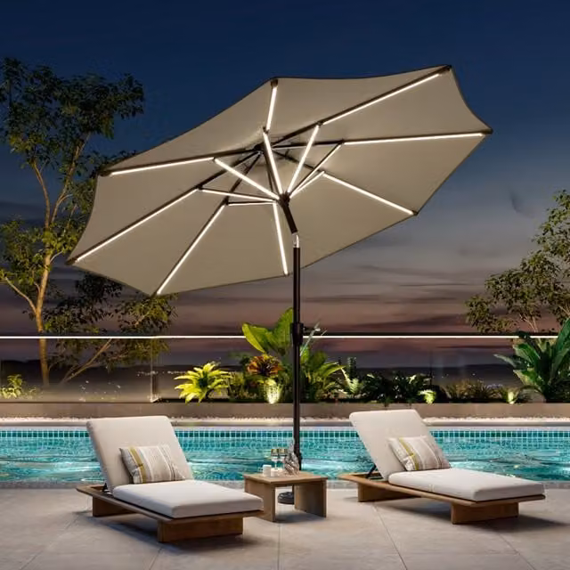 Breeins Beige Outdoor Parasol with LED Strips