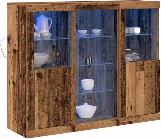 Berkfield Home Sideboard with Integrated LED Lights in Brown Old Wood, W/D/H: 123 x 37 x 100 cm