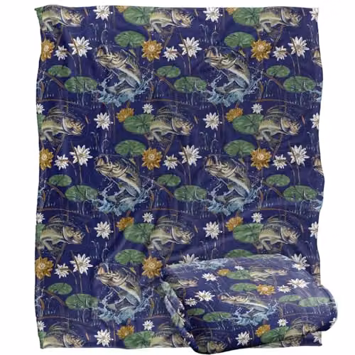 JQ Licensing Bass Fishing Tiki Super Soft Fleece Throw Blanket, White, W/D/H: 152 x 127 cm – 1
