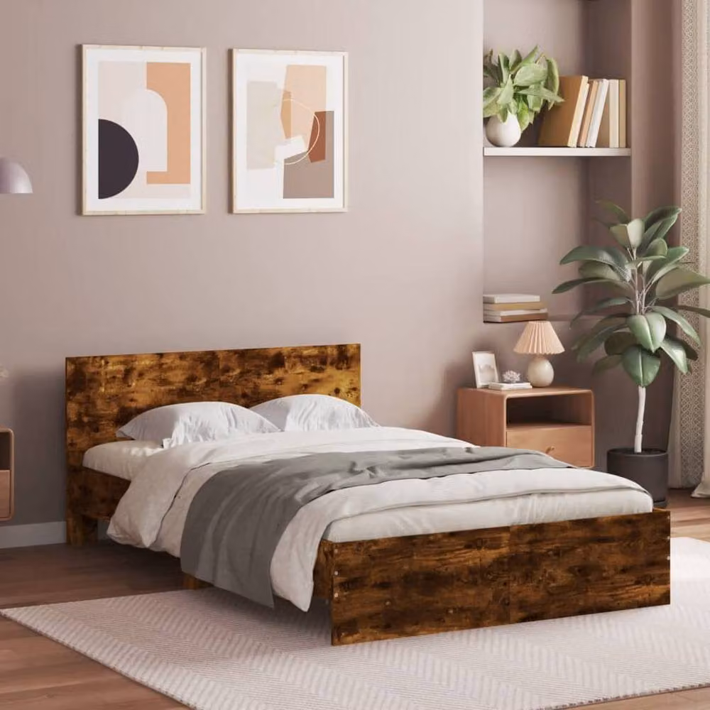 Berkfield Home Smoked Oak Double Bed Frame in Brown, W: 135 cm, L: 190 cm – 2