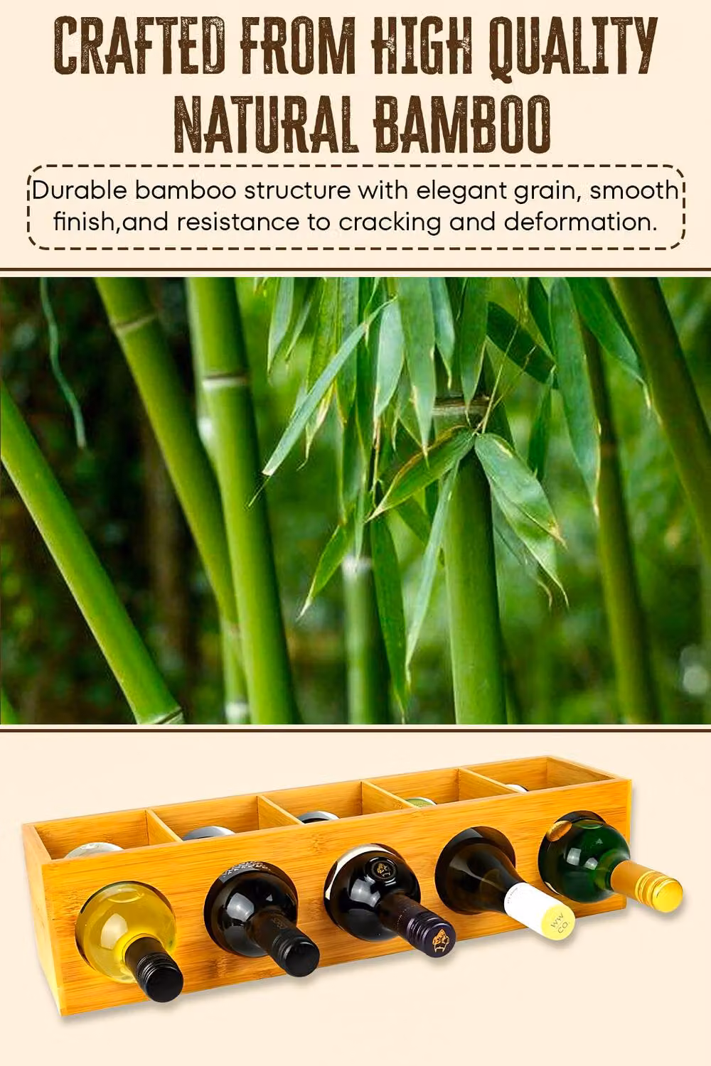Hygrad Bamboo Stackable Wine Rack Holder, Wall Mounted, Natural Brown – 4