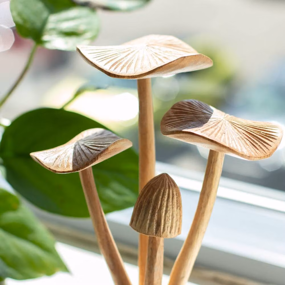 Serenityy Handmade Rustic Wood Mushroom Ornament, Brown, 4 Pack – 3