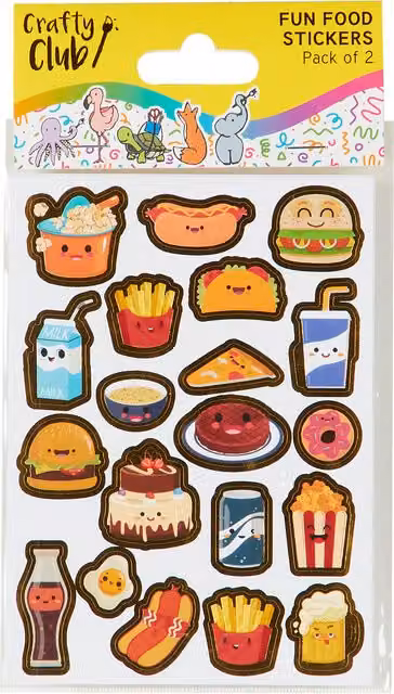Crafty Club Pack of 2 Multicolour Fun Food Paper Stickers for Children