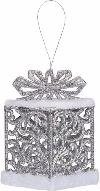 VFM e-Store Silver Geometric Gift Box Hanging Christmas Decoration, W: 13 cm, H: 12 cm – 1