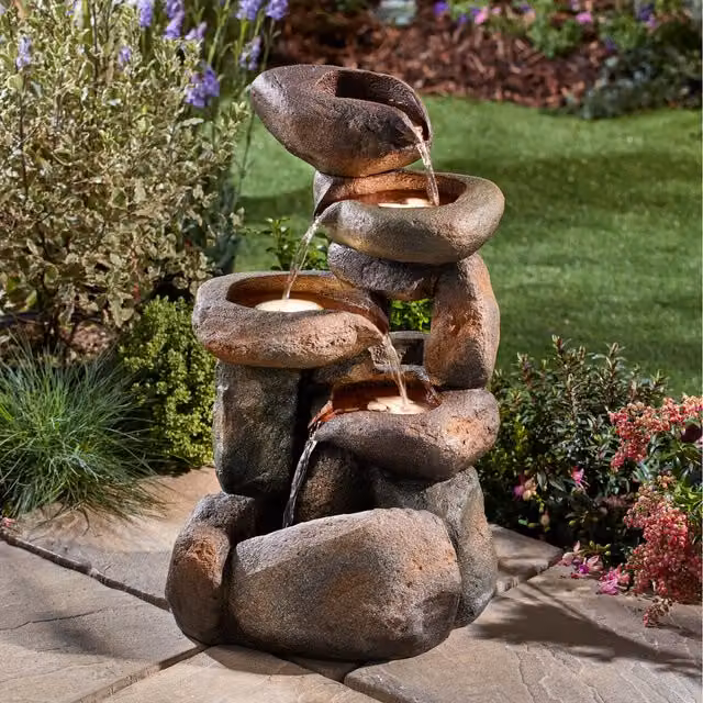 Serenity Tumbling Rocks Cascade Water Feature in Brown