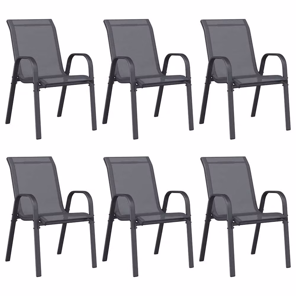 Berkfield Home Set of 6 Stackable Grey Garden Chairs with Textilene Fabric and Steel Frame – 3