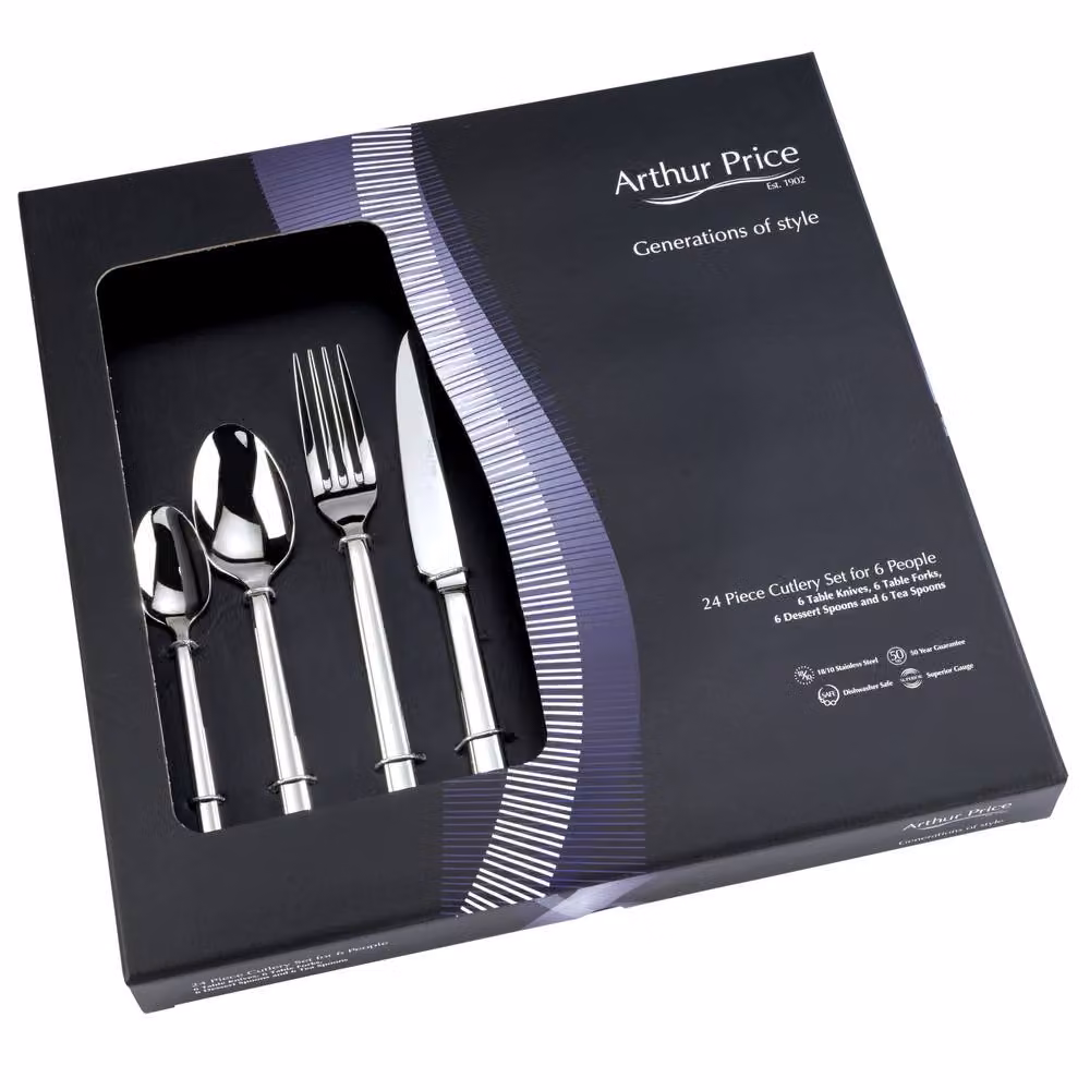 Arthur Price Horizon 24 Piece Stainless Steel Cutlery Set for 6 People in Polished Silver with Case – 2
