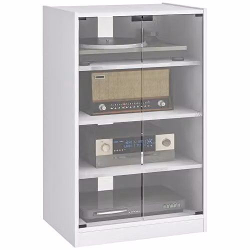 HOMCOM Modern White Hi-Fi Stand with Glass Doors and Internal Shelves W/D/H: 91 x 40 x 54 cm – 1