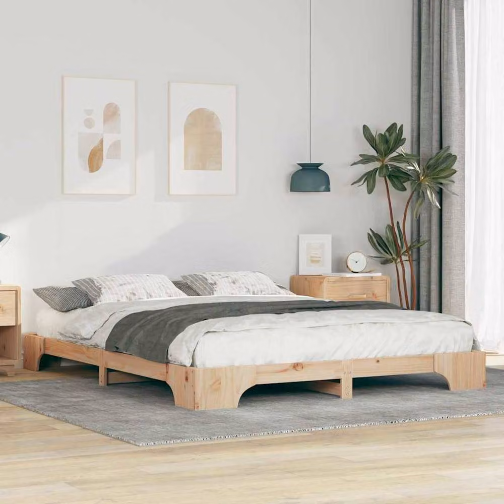 Berkfield Home Floor Bed Frame with Storage in Brown and Beige Solid Pine Wood W/D/H: 160 x 220 cm – 2