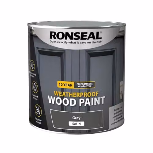 Ronseal 10 Year Weatherproof Wood Paint in Satin Grey, 2.5L – 2
