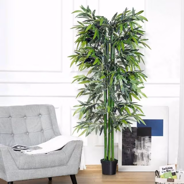 VOGREX Artificial Bamboo Tree Plant Decor in Green with Black Pot – 1