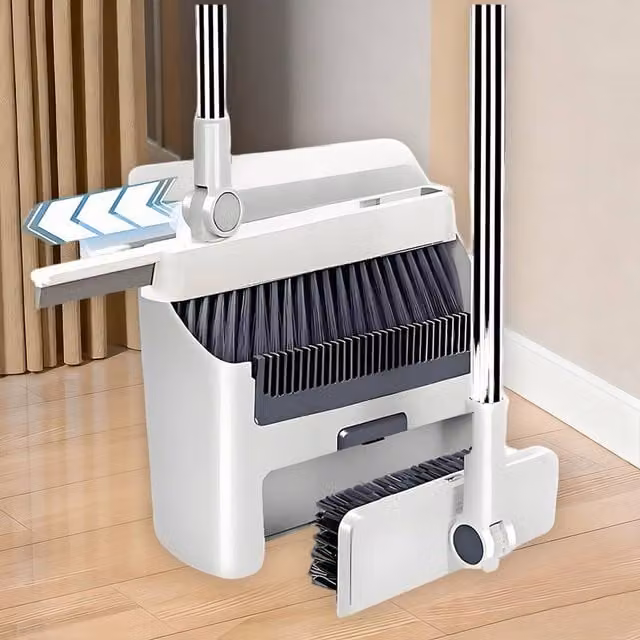 SPETLEK Dustpan and Brush Set with Long Handle, White