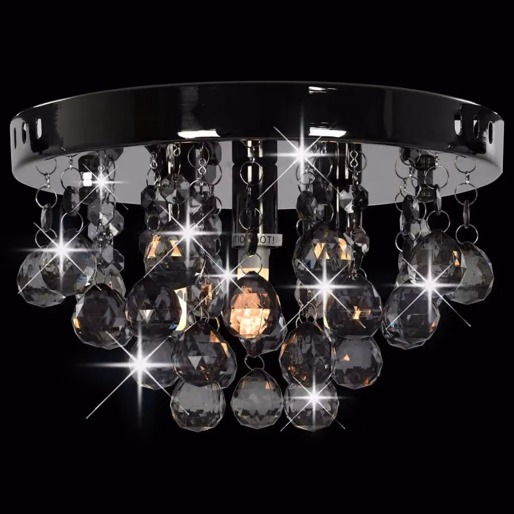 Berkfield Home Round Ceiling Lamp with Smoky Glass Beads in Black and Chrome, G9 – 4