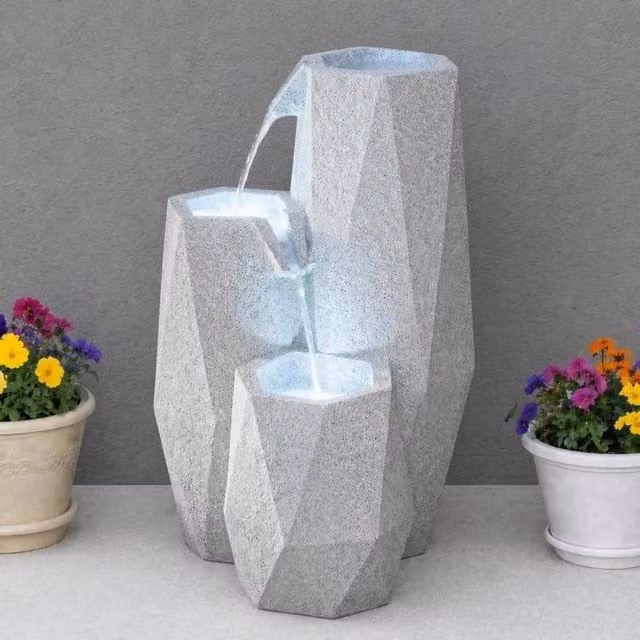 SPETLEK White Serenity Solar and Mains Powered LED Lit Water Feature in Grey – 1