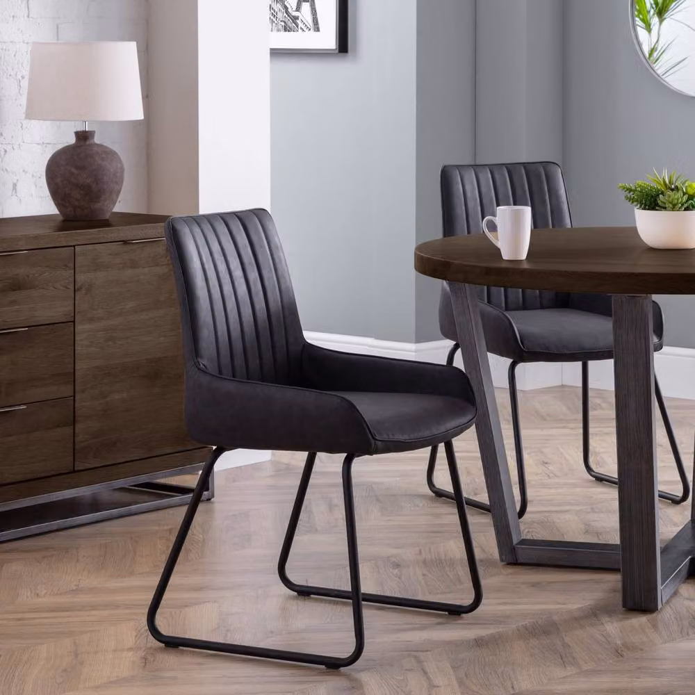 Cheshire Set of 2 Elegant Industrial Dining Chairs in Black Synthetic Leather with Metal Cantilever Base – 3