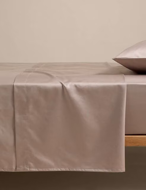 M&S Egyptian Cotton 400 Thread Count Mako Satin Silky Flat Sheet, Beige, W: 200 cm x D: 200 cm