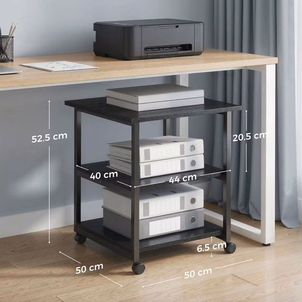 STILVORA 3-Tier Metal Printer Stand with Wheels in Black – 4