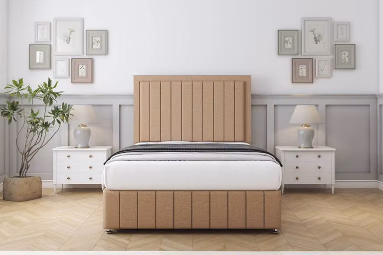 Sloomy Pemberton Dumfries Double Divan Set with 26 inch Headboard and Footboard in Light Brown, W/D/H: 140 x 200 cm