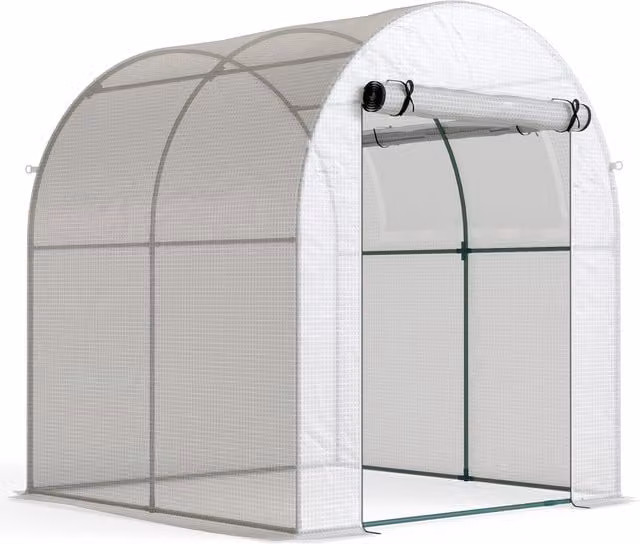 Outsunny Walk In Polytunnel Greenhouse in White and Green with Roll-up Window and Door, W/D/H: 180 x 180 x 200 cm