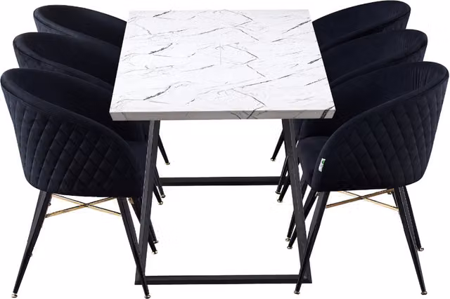 Life Interiors Vittorio Toga LUX Dining Set with Rectangular Marble Table and 6 Black Chairs
