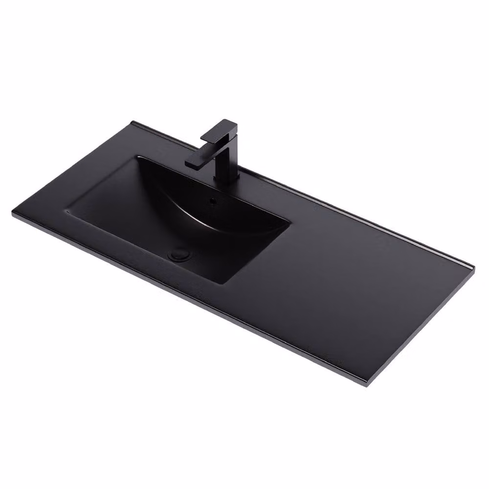 Banyetti Lira Ceramic Offset Basin Sink, Matt Black, W: 100 cm, D: 46.5 cm, H: 17 cm – 2