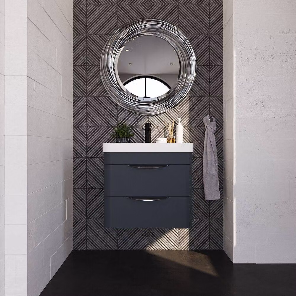 Balterley Wave 600mm Wall Hung 2 Drawer Unit with Ceramic Basin, Dark Grey – 2