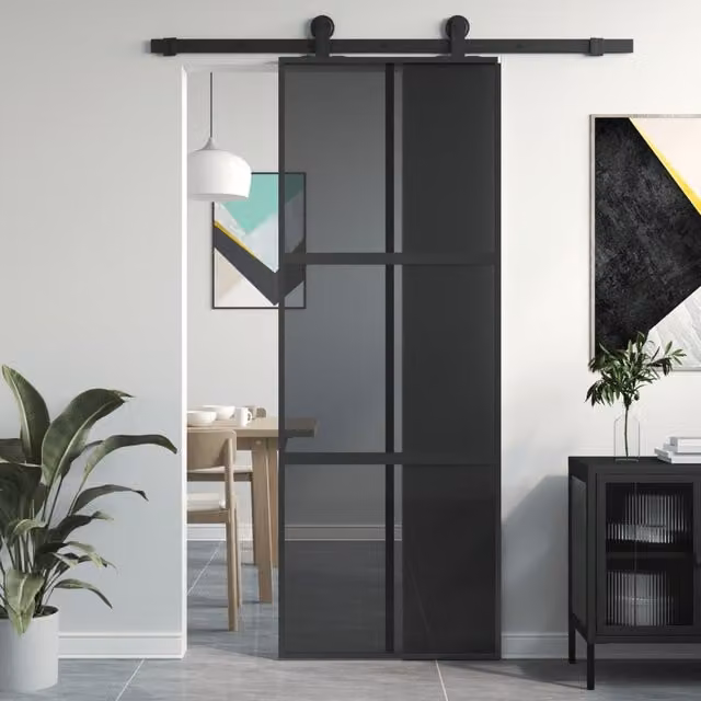 Berkfield Home Modern Black Sliding Door with Transparent Tempered Glass and Aluminium, W: 76 cm, H: 205 cm – 1