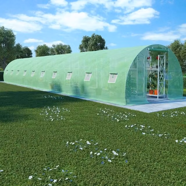 Berkfield Home Green Freestanding Greenhouse with Galvanised Steel Frame, W: 300 cm, D: 1500 cm, H: 200 cm