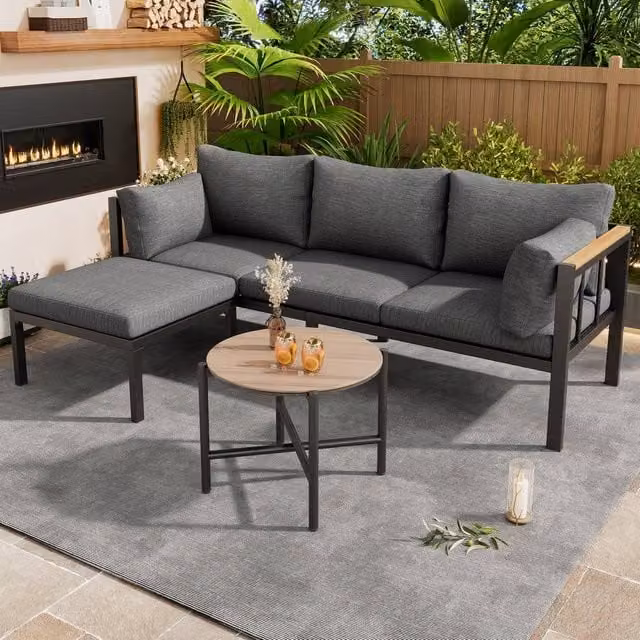 Tokpiedi Modern Dark Grey Rattan Wicker Outdoor Garden Lounge Set