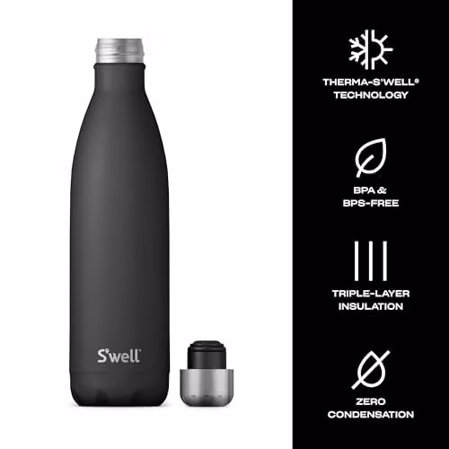 S'well Vacuum Insulated Stainless Steel Water Bottle, Black, 739 ml – 4