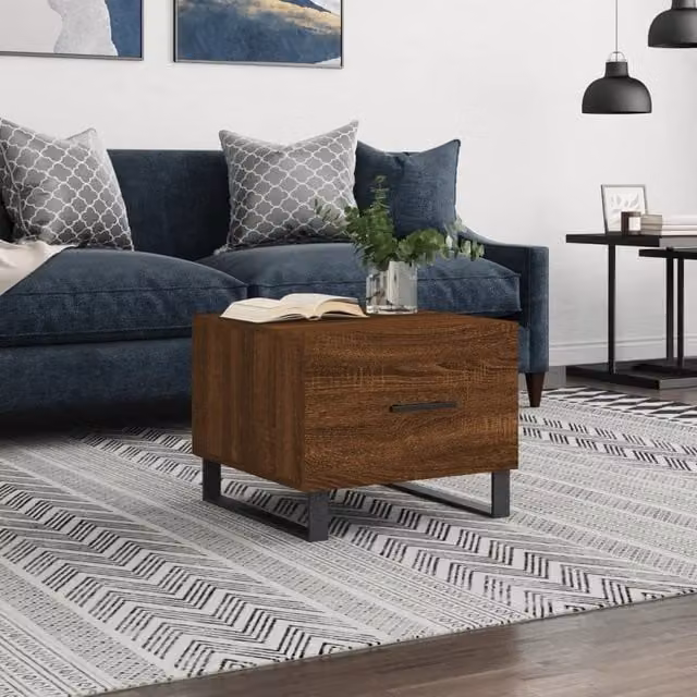 Berkfield Home Modern Square Coffee Table in Brown Oak, W/D/H: 50 x 50 x 40 cm – 1