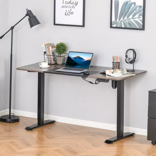 Vinsetto Electric Height Adjustable Stand Up Computer Desk in Teak and Black
