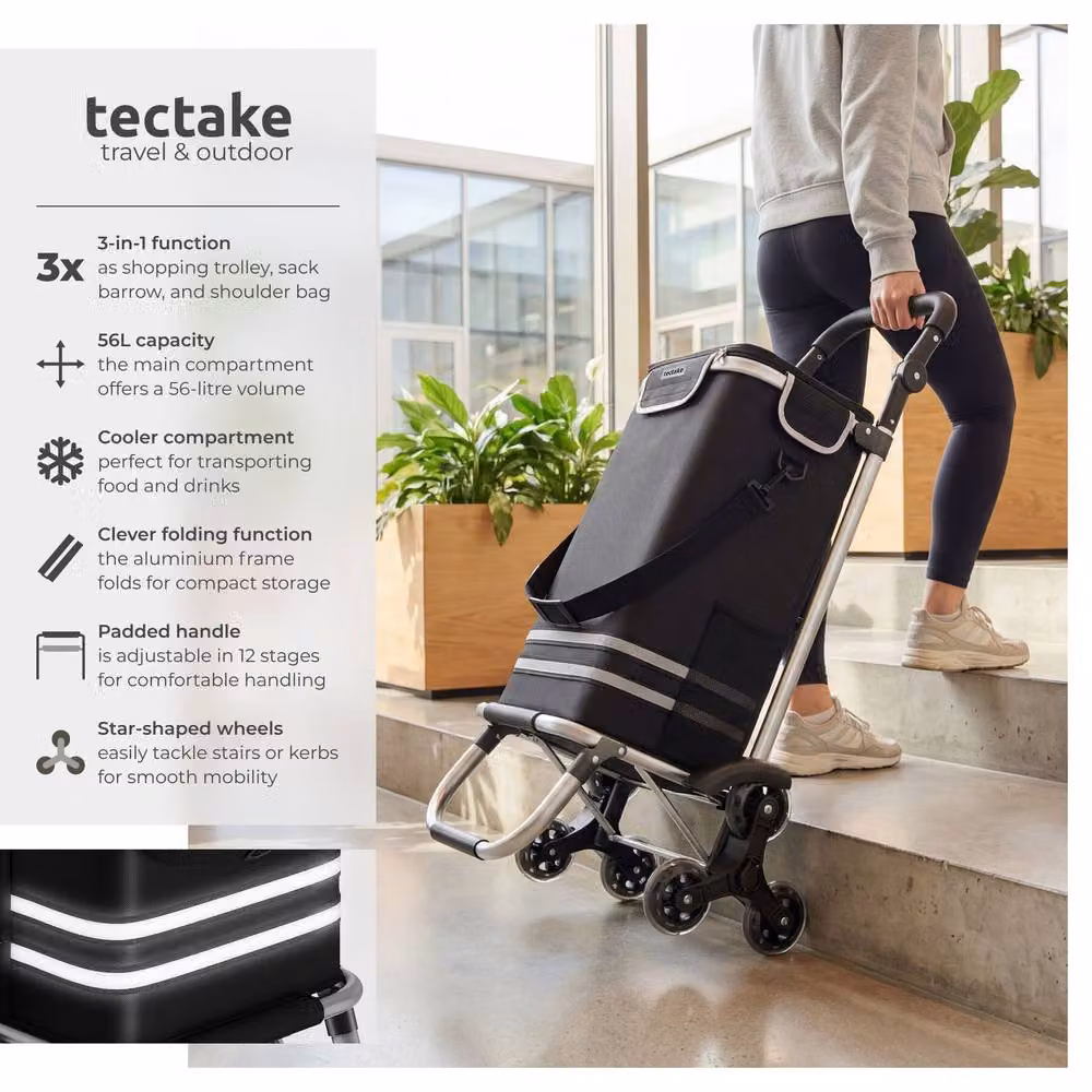 tectake 3-in-1 Foldable Shopping Trolley with Cooler Bag, Black – 2