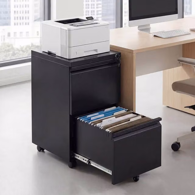 Costway 2-Drawer Mobile Metal Filing Cabinet with Lock and Casters in Black – 1