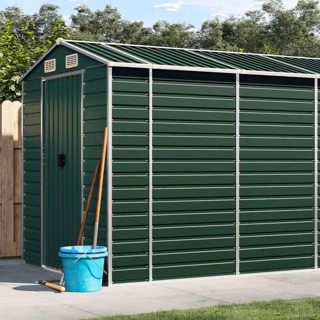 Berkfield Home Green Galvanised Steel Garden Pent Shed W/D/H: 191 x 980 x 198 cm