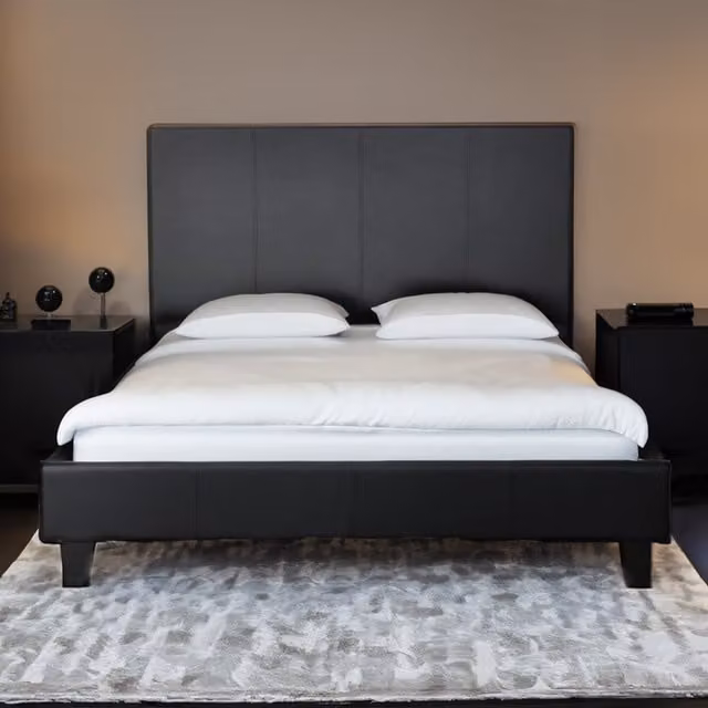 Comfy Living Modern Upholstered Faux Leather Bedframe in Black