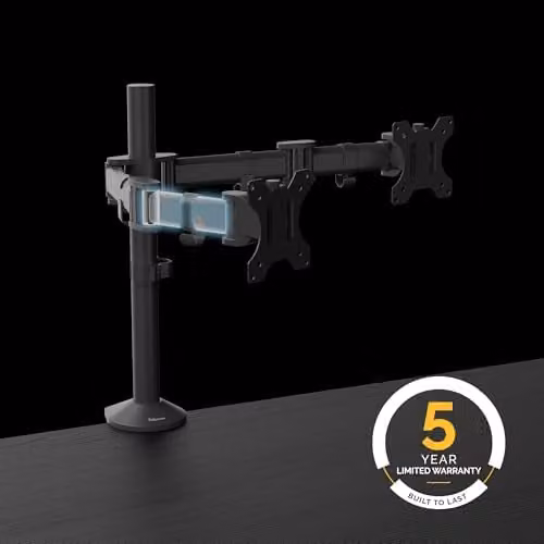 Fellowes Dual Monitor Arm Reflex Mount in Black for up to 30 inch Screens, VESA 75 x 75 mm and 100 x 100 mm – 7