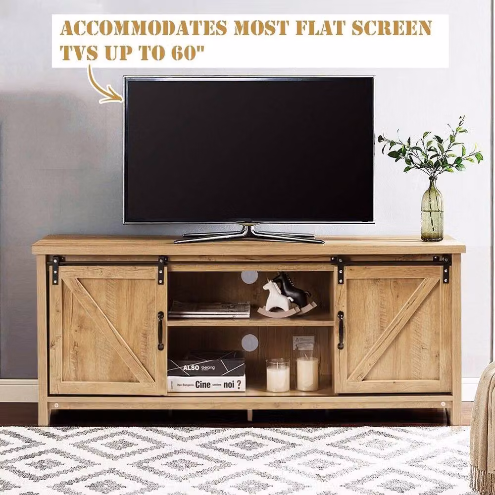 Costway Modern Wooden Media Storage Cabinet and TV Stand for up to 60-Inch TVs in Sand, Beige or Brown – 7