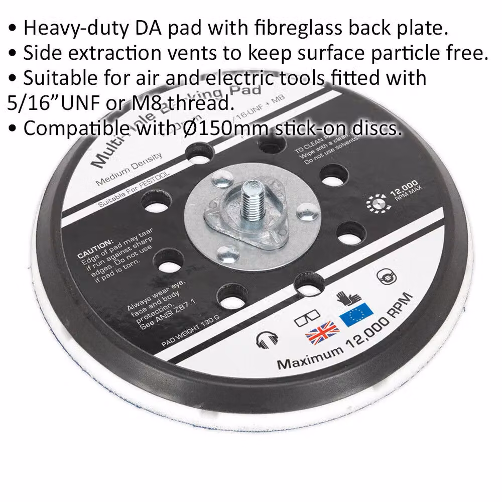 Loops 150mm Universal DA Backing Pad with 5/16 Inch UNF or M8 Thread in Black and Multicolour – 2