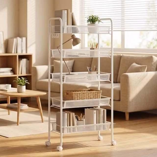 STILVORA 5 Tier Metal Storage Trolley with Wheels in White – 1